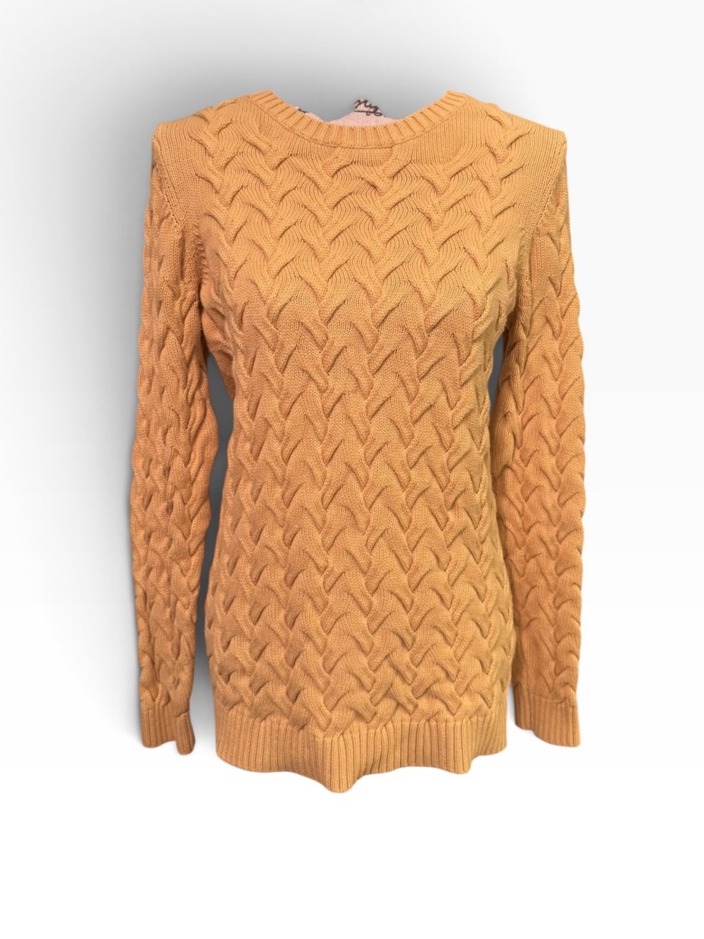 Lands' End Cable Crewneck Sweater - Mustard Yellow